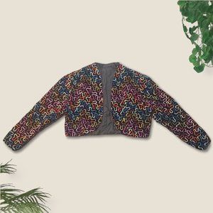 Retro Rainbow Embroidered Cropped Jacket